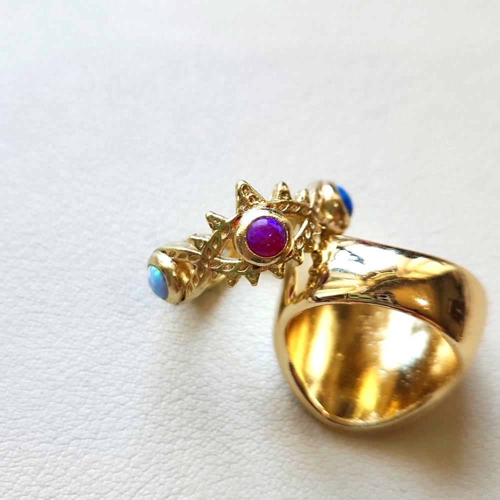 KENDRA SCOTT Gemma Band Ring In Gold Multi Mix Kyocera Opal - Picture 4 of 4